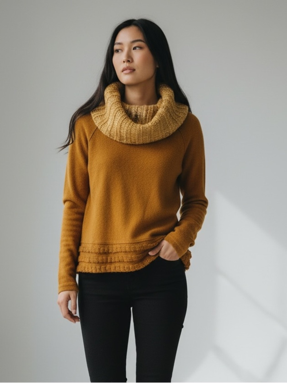NWOT Anthropologie Sleeping on Snow Wool Cowl Neck Sweater XSP Mustard